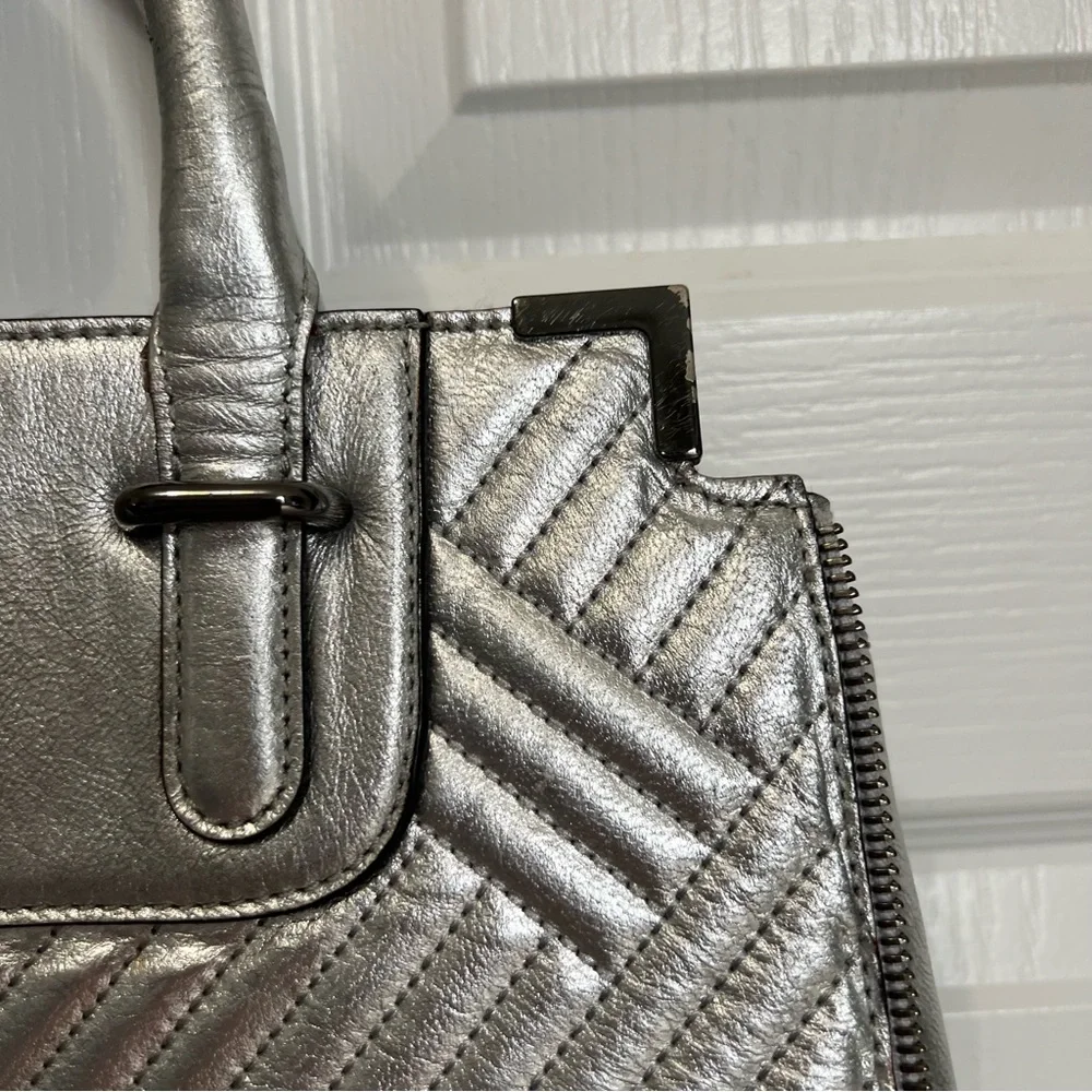 Rebecca Minkoff Silver Metallic Quilted Amorous Satchel Handle & Shoudler Straps